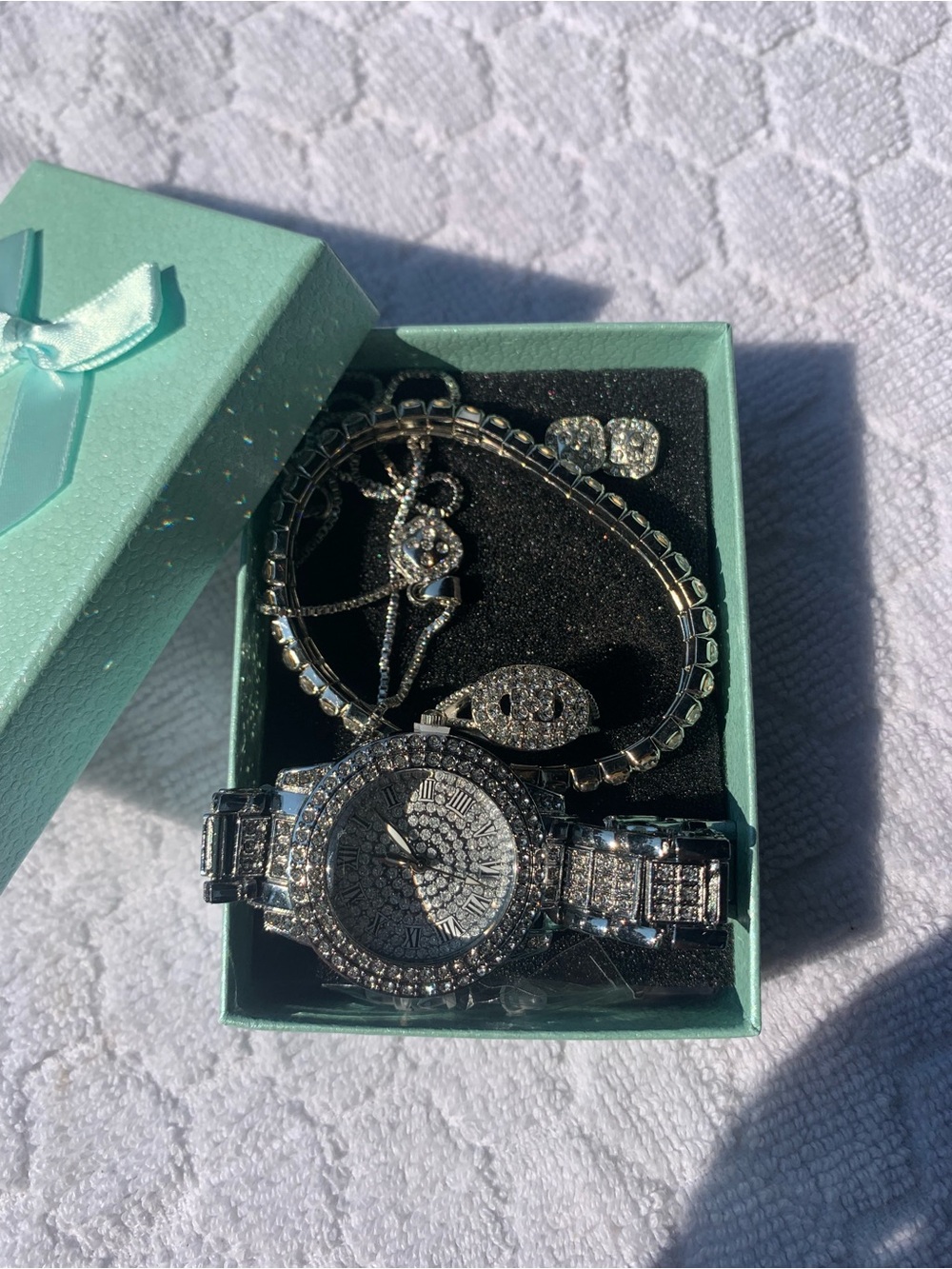 Silver Crystal Accent Women's Watch with Matching Jewelry Set